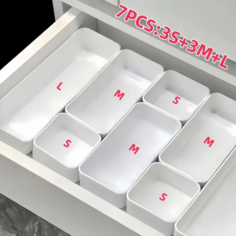 7pcs Interlocking Drawer Storage Bins Plastic Organizer Trays