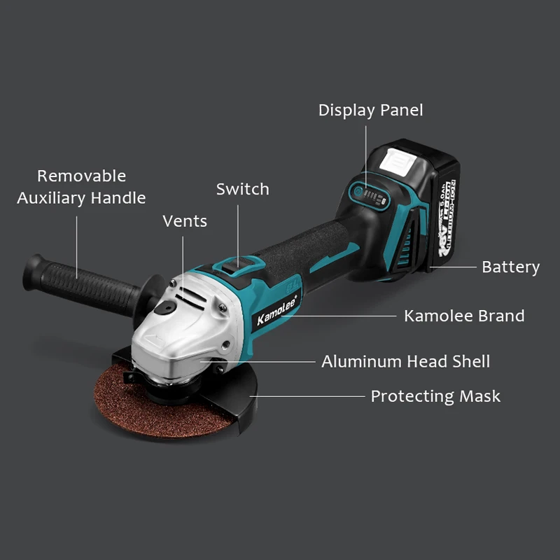 Kamolee 100mm 125MM 5 inche 18500RPM Brushless Cordless Angle Grinder 4 Speed Cutting Compatible For Makita 18V Battery 4