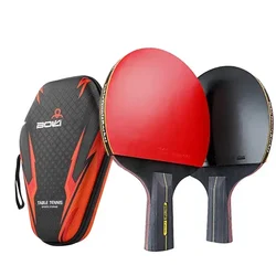 Premium 6 Star Table Tennis Racket Set - Dual Professional Ping Pong Paddles with Superior Pimples-in Rubber and Quality Blade, Includes Protective Carry Bag (B Short Handle)
