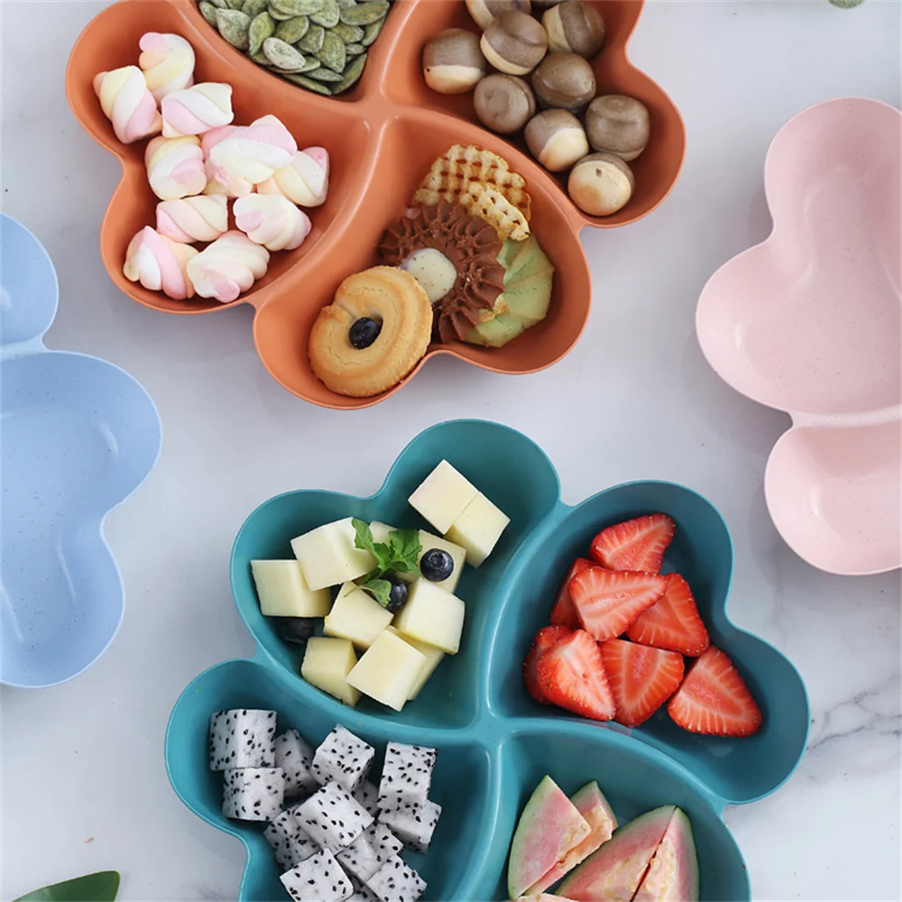 Snack Plate Feel Comfortable Beautiful Shape Wheat Straw Kitchen Bar Utensils Four-leaf Clover Plate Fruit