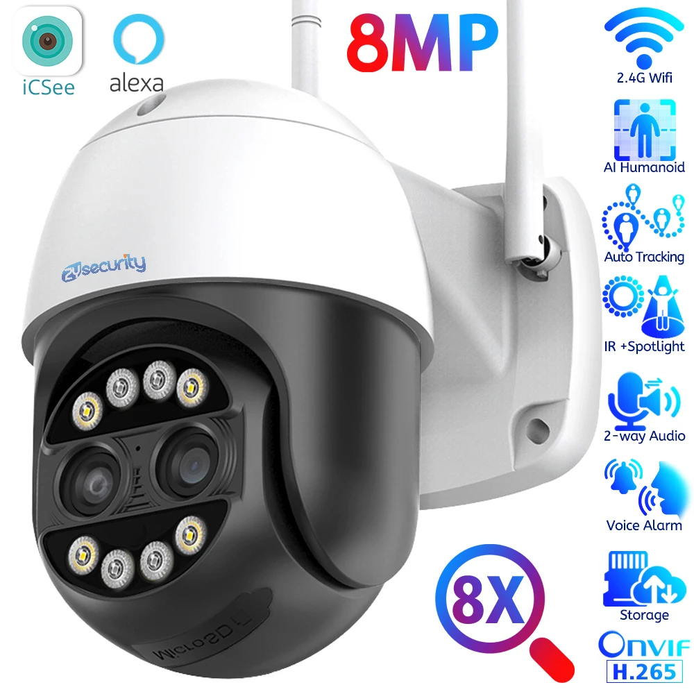 8mp 4k Ip Camera External Wifi Security Cctv Camera Duallens Color