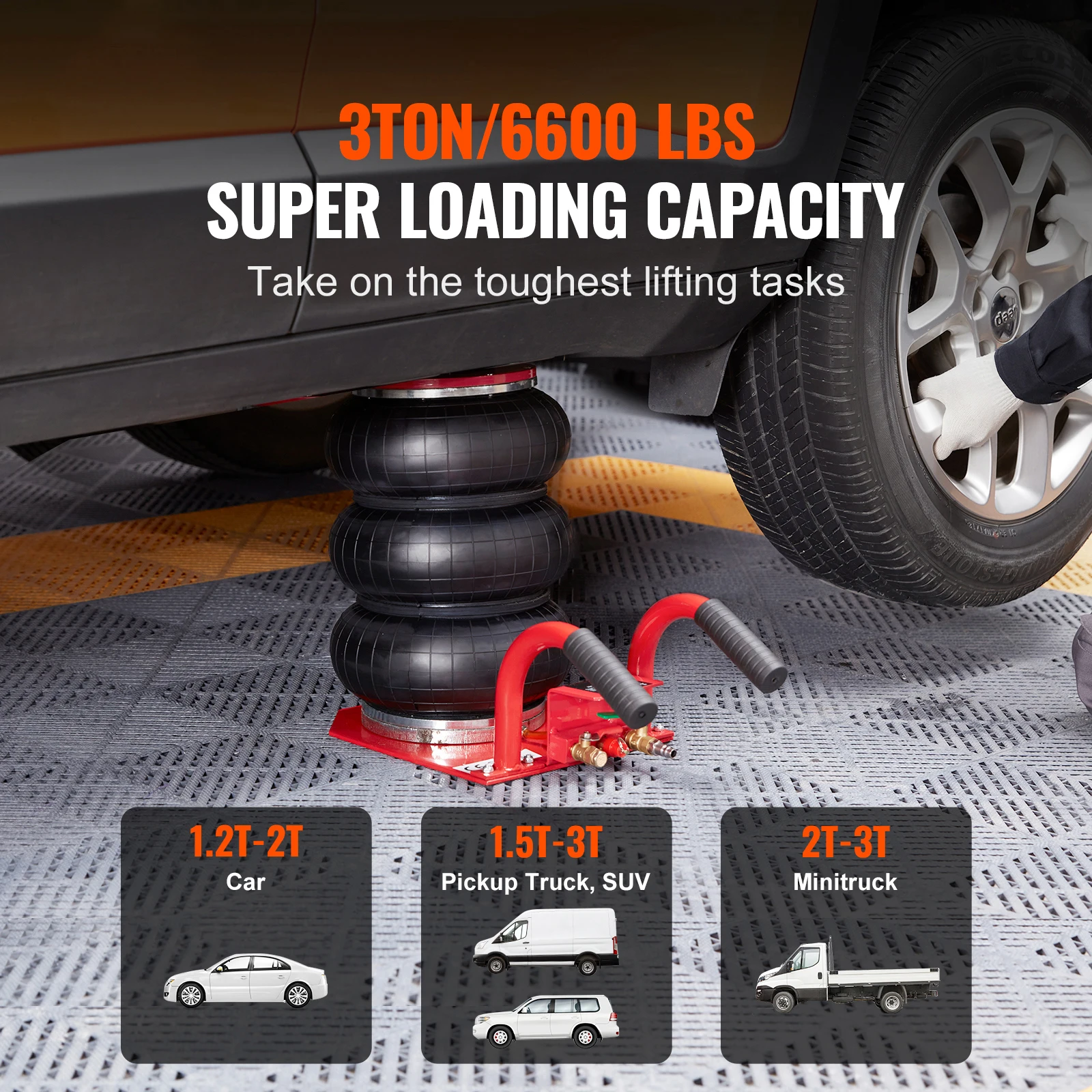 SucceBuy Triple Bag Air Jack 3 Ton (6600 lbs) Capacity Portable Pneumatic Car Jacks Heavy Duty & Quick Lifting for Garage Repair