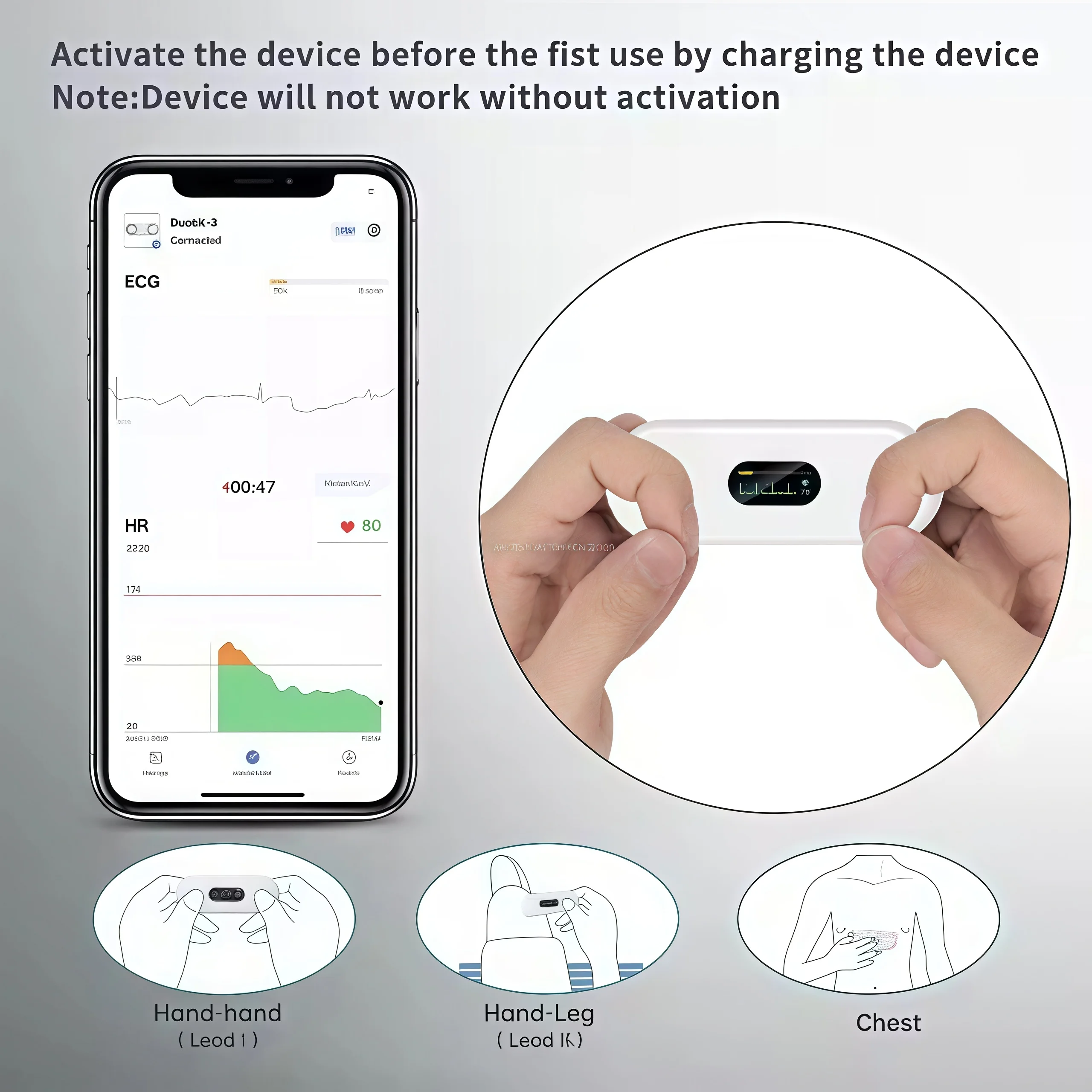 Bluetooth electrocardiogram monitor LED screen data storage dynamic electrocardiogram, handheld wireless electrocardiogram monit
