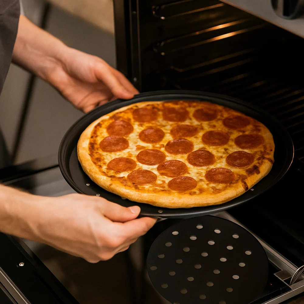 Carbon Steel Non-Stick Perforated Pizza Pan Set - 3-Piece Round Baking Tool for Crispy Crusts