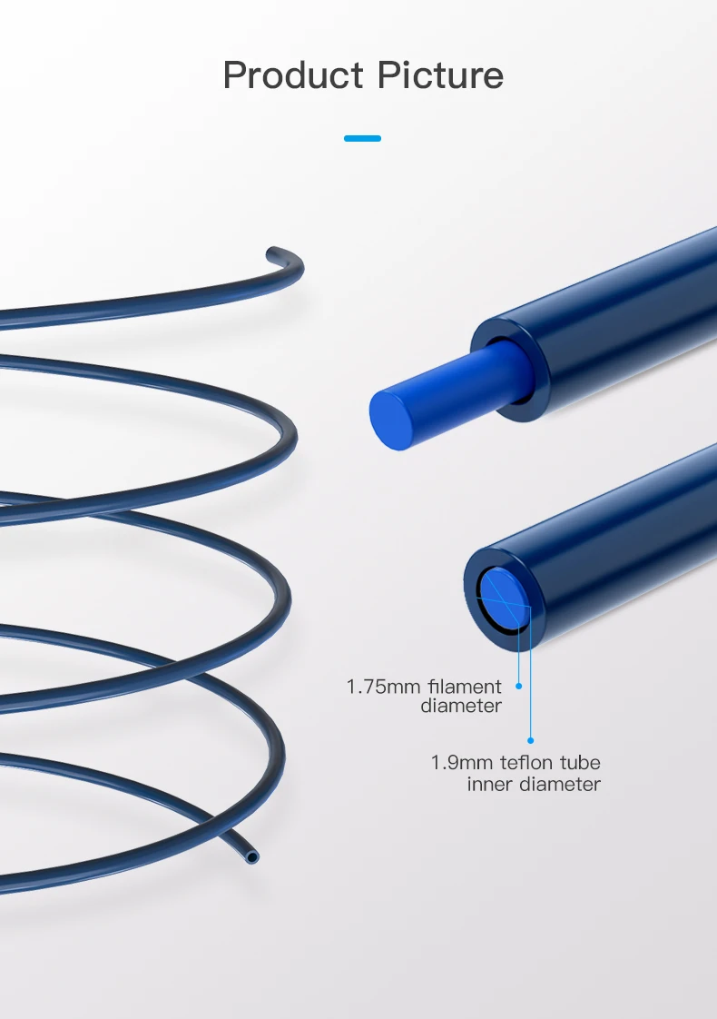 PTFE Tubing, Azul, 1.75mm Filamento, Resina Premium, Importada do Japão, 1m, 2m