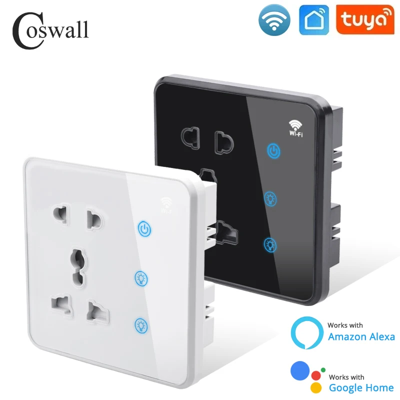 Coswall-Glass-Panel-WIFI-Tuya-Universal-Socket-2-Gang-On-Off-Touch ...