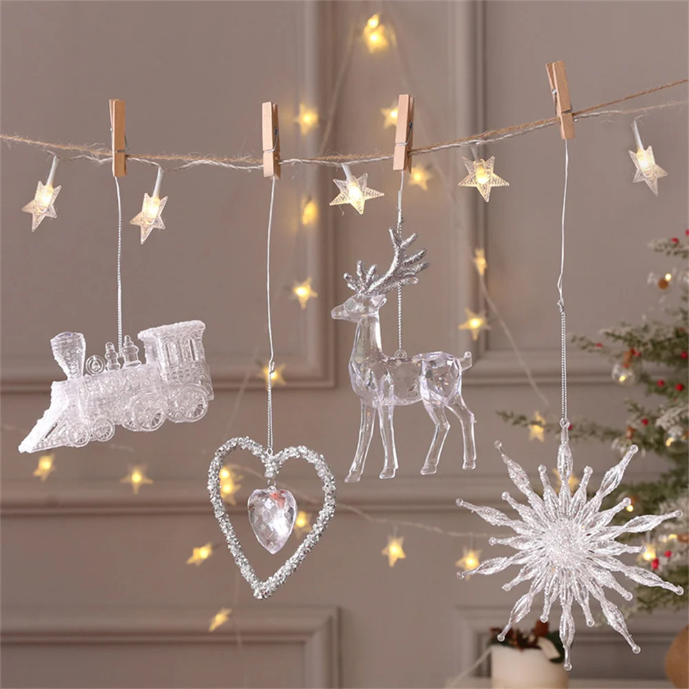 

Sparkling Christmas Snowflake Flakes Charm Christmas Tree Hanging Ornaments Christmas Theme Crystal Pendant Party Decor Supplies