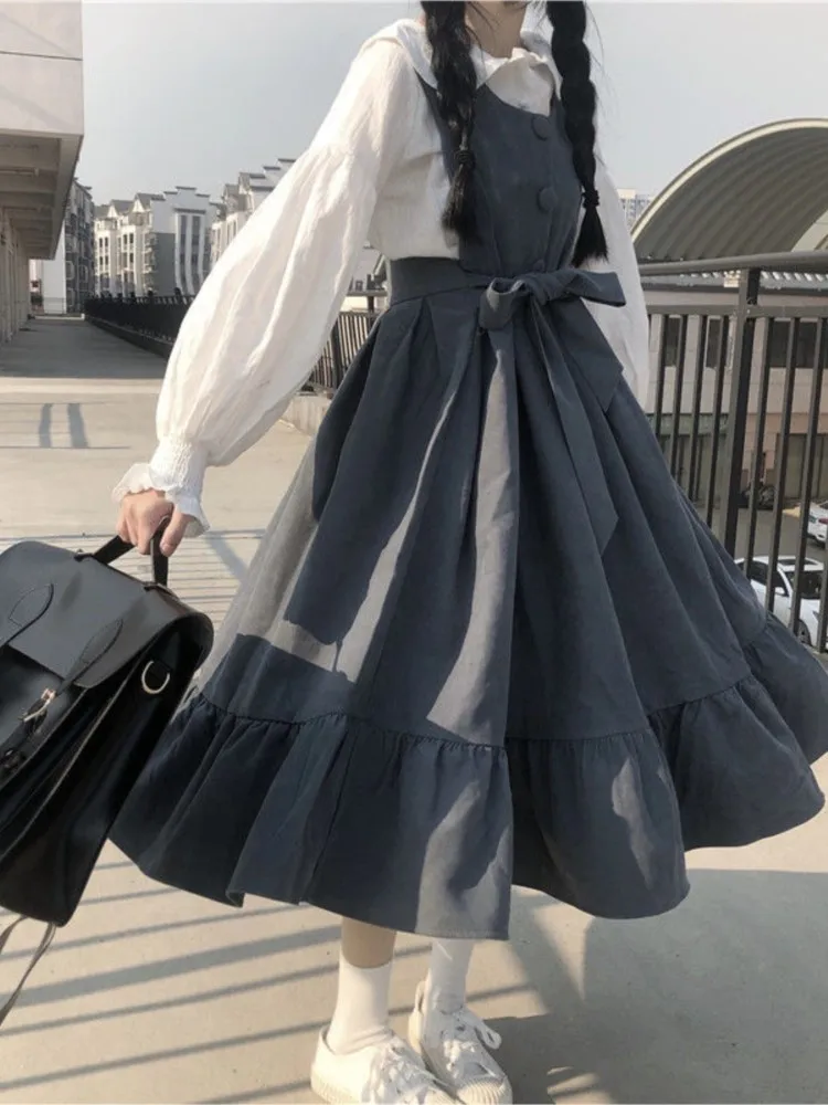 Japanese College High-Waist Show Thin Mid-Length Ruffled Student fairy dress tea party lolita dress sweet lolita doll Lolita Dress,Lolita Suspender Dress,Lolita Cosplay Costumes,Suspender Dress