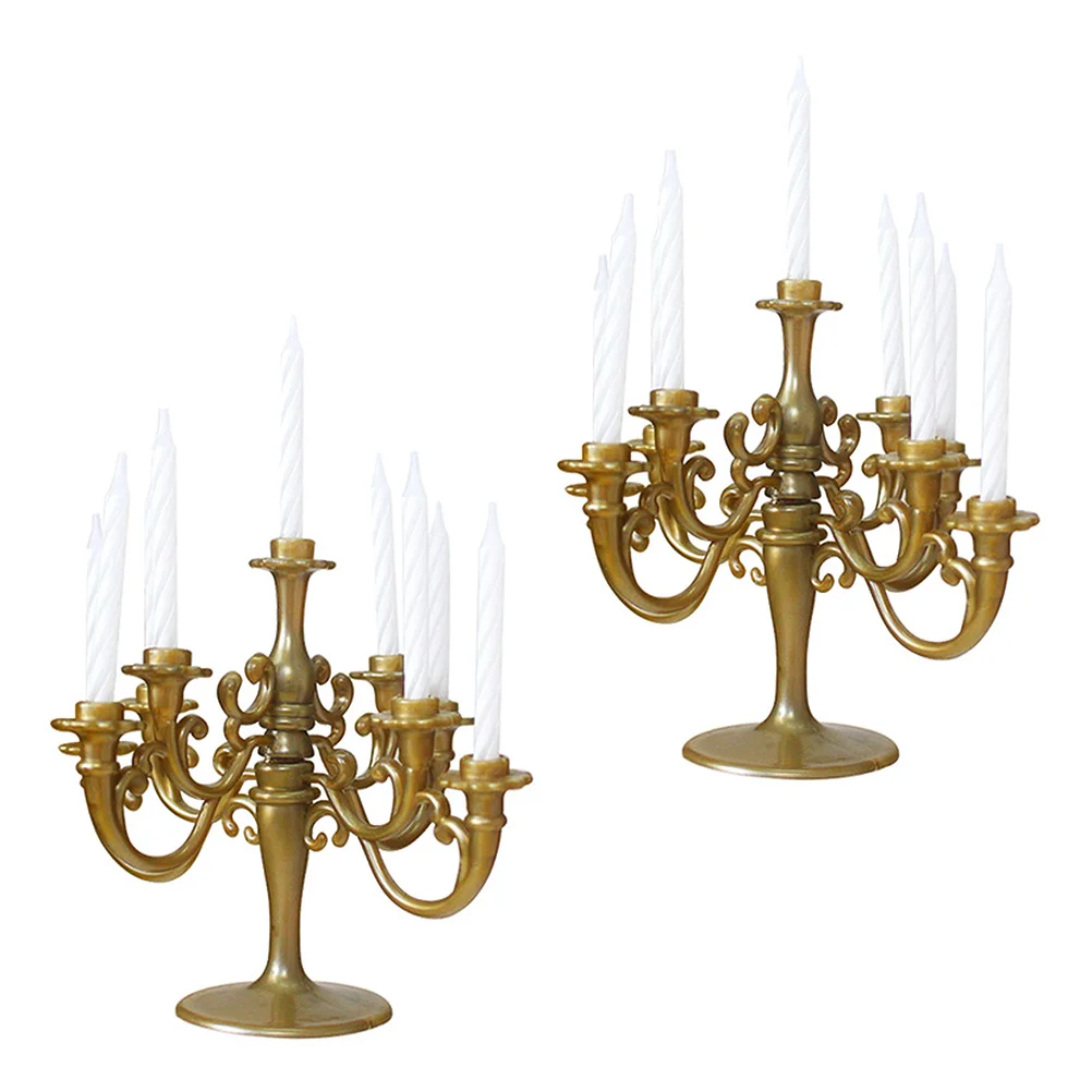 

2 Pcs Taper Holders Candles Cake Topper Vintage Wedding Cupcake Decor Birthday Picks