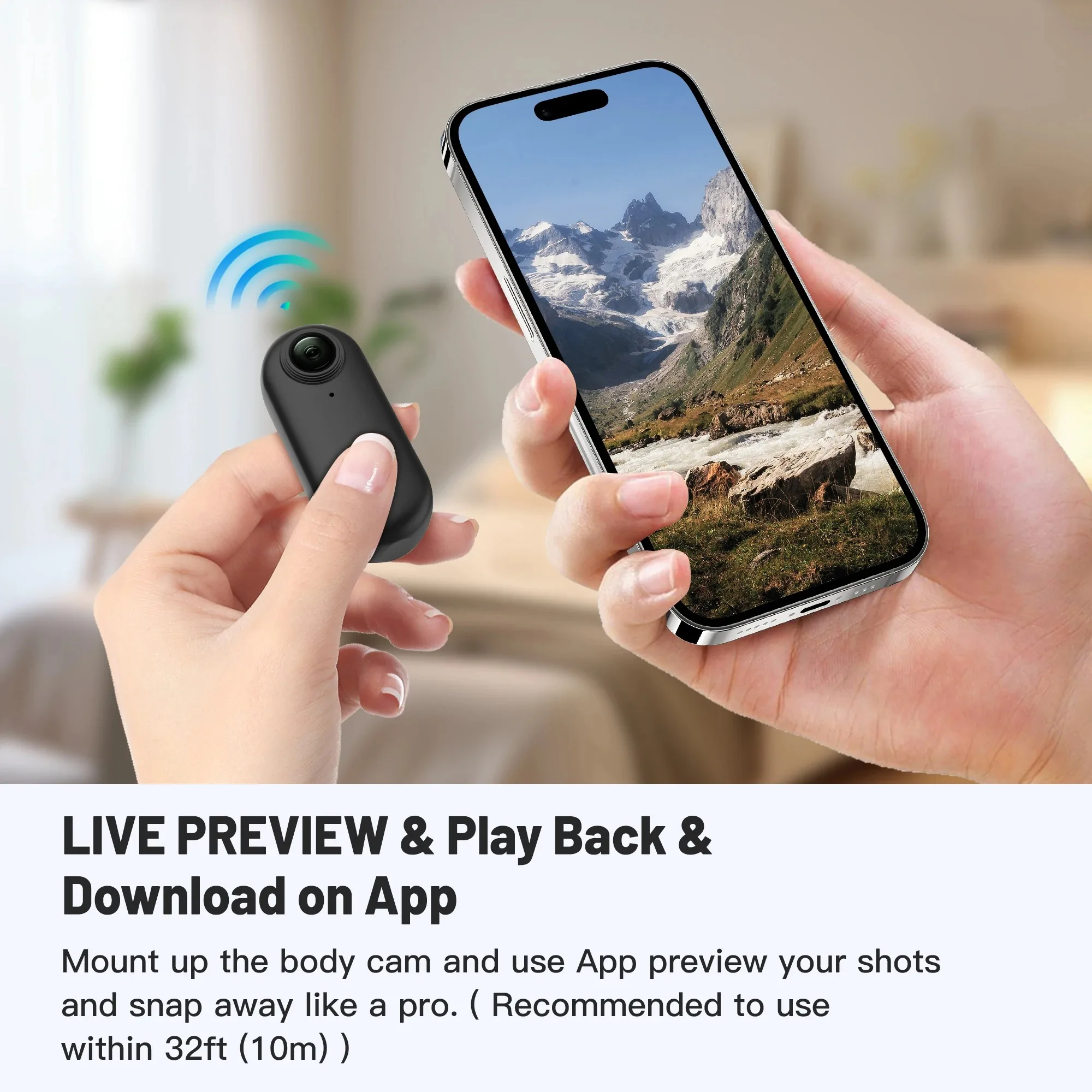 Caméra Action 4K UHD Pro avec accessoires : support adhésif, dragonne et carte TF insérée.