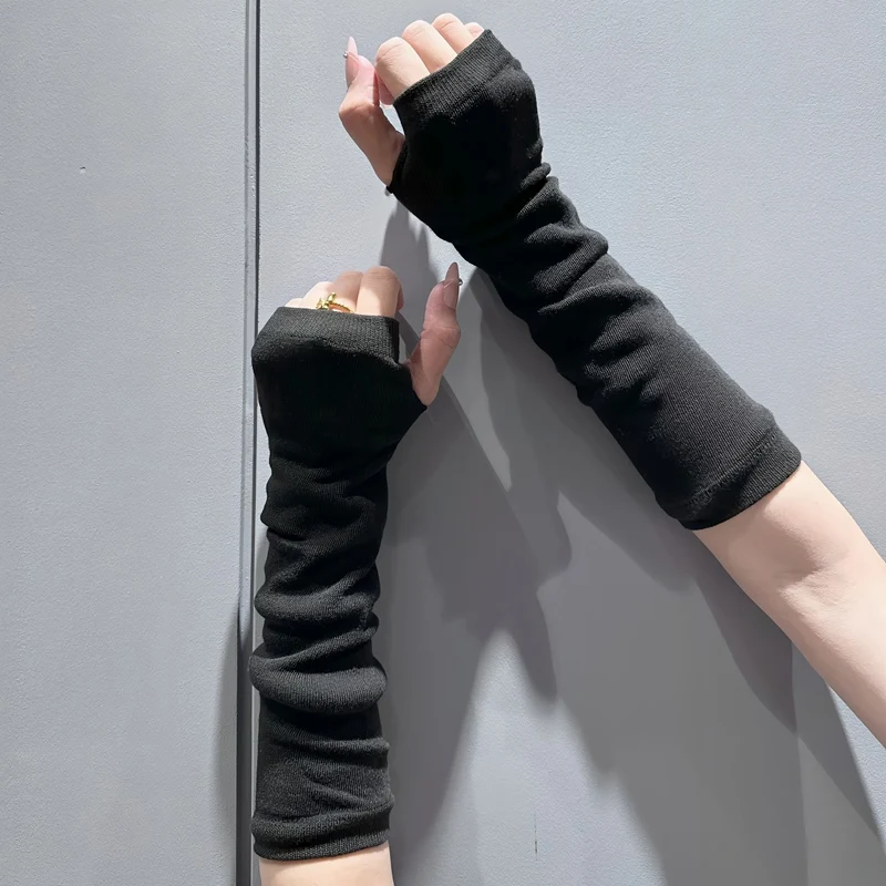 Punk Y2K Gothic Lolita Sleeves Fingerless Gloves Cuff for Women Knitted Elbow Mittens Elastic Arm Warmer Unisex Hip-hop Gloves