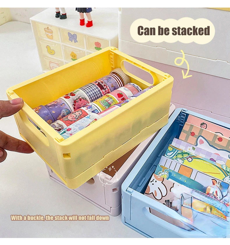 Description Picture 6 of itemCute Desktop Folding Storage Box Organizer Plastic Foldable Box Cosmetics Makeup Organize Storage Basket Toys Storage Box Kawaii