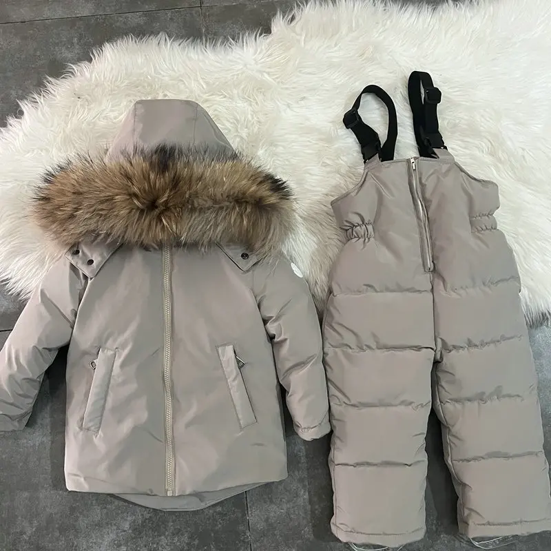 Детский лыжный костюм Children's Cotton Fleece-lined Thickened Medium and Large Children Child Baby Kids' Raccoon Fur Ski Suit