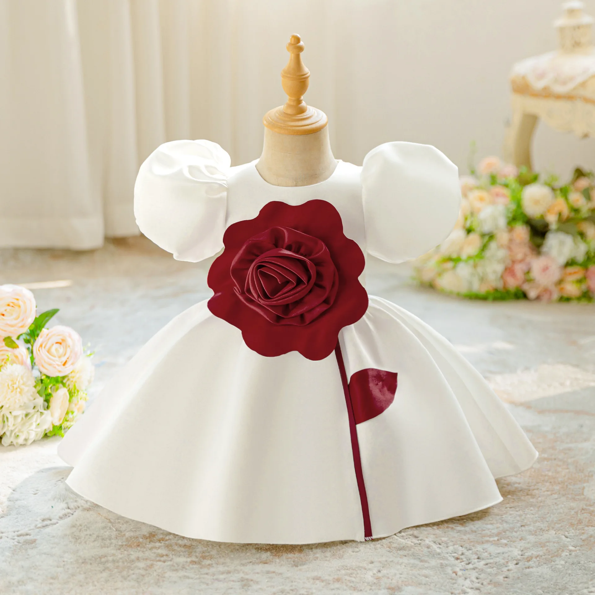 Toddler Girl 1st Birthday Party Gown Baby Girl Stage Performance Costume Summer Little Girl Pink Gown Luxury Photography Sets 4