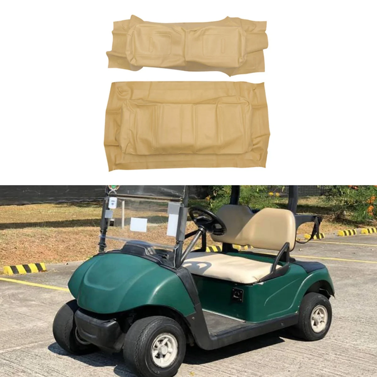 

1Set Golf Cart Tan Front Seat Bottom Cover & Backrest for EZGO TXT 1994-2014 71602-G04, 71753-G04