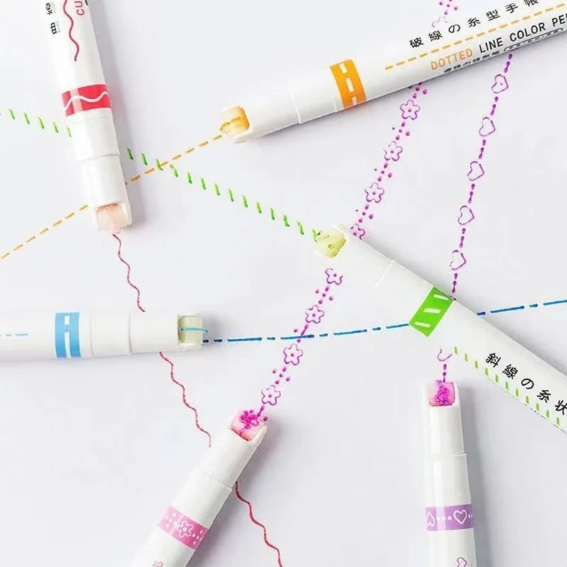 Colored Marker Pens Colored Curved Pens 6-Color Marker Pens with Roller Pen Point For Kids Coloring Drawing Card Making DIY Scrapbooking F19E