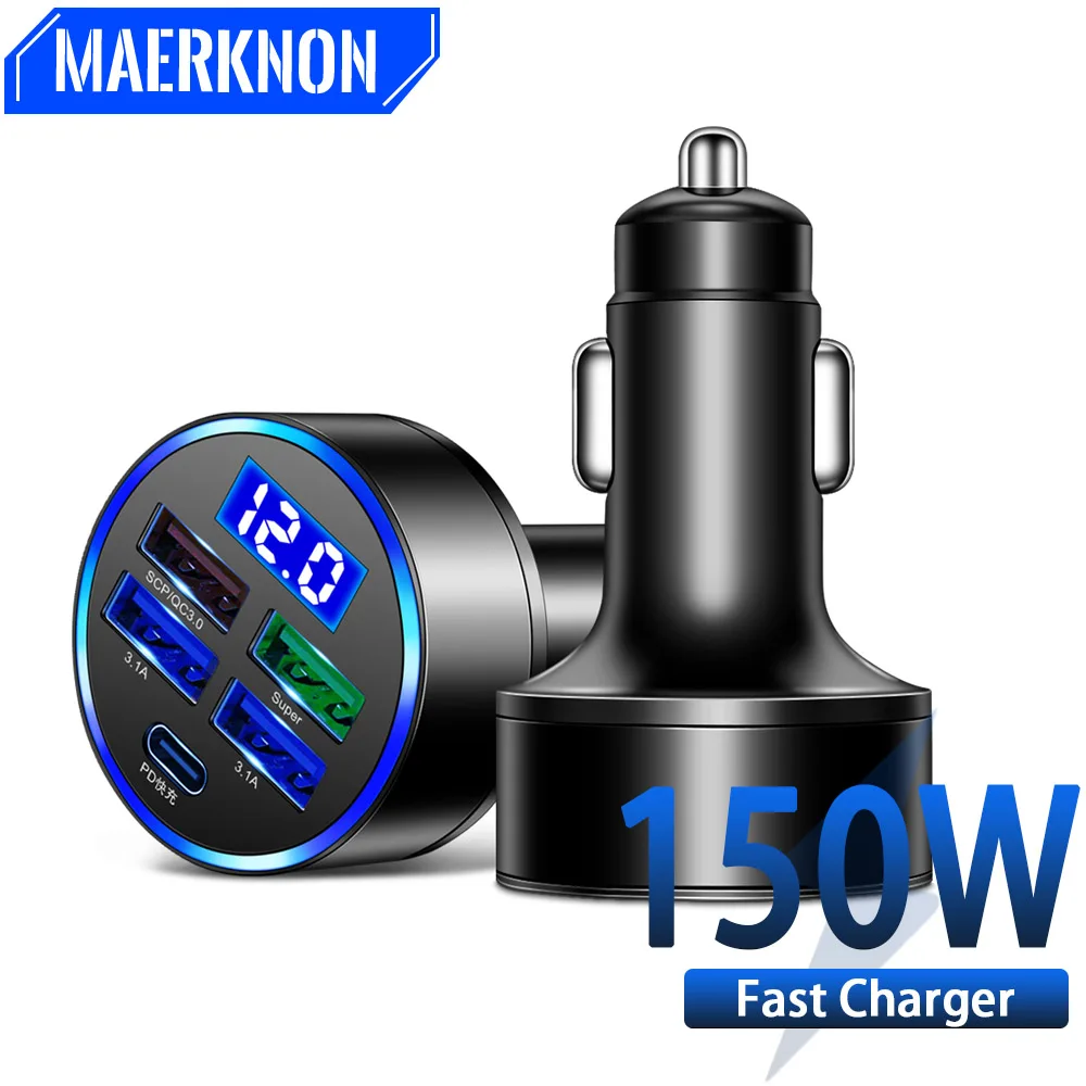 

150W 5 Ports Car Charger USB Type C Quick Charge 3.0 Car Phone Adapter For iPhone 14 Xiaomi 13 Pro Huawei Samsung Charger In Car