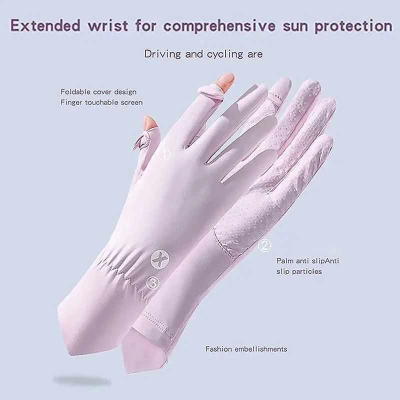Summer Ice Silk Cool Breathable Gloves for Outdoor Driving and Cycling UV Resistant Touch Screen Flip Elastic Protective Gloves