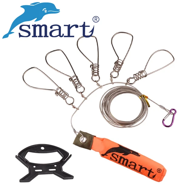 Smart 5m Fishing Lock Buckle Fishing Accessories Stainless Steel 5 Snaps  Chain Stringer with Float Live