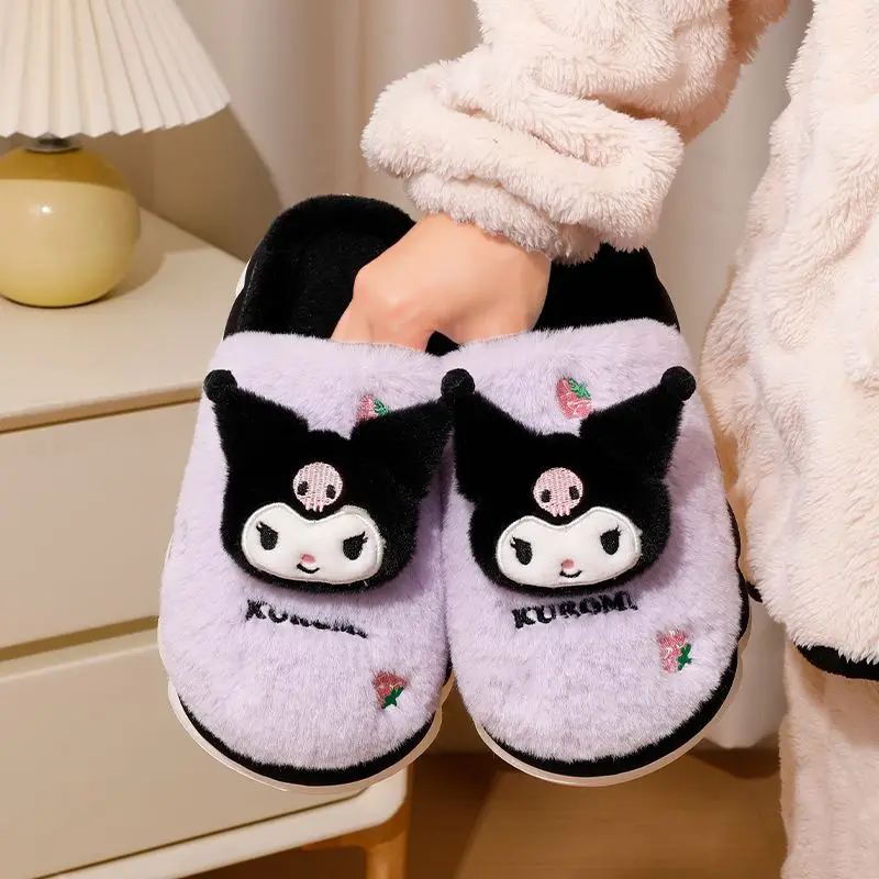 

New Sanrio Kuromi Cinnamoroll My Melody Women Plush Slipper Fashion Warm Home Winter Thicked Shoes Girl Cotton Indoor Shoes