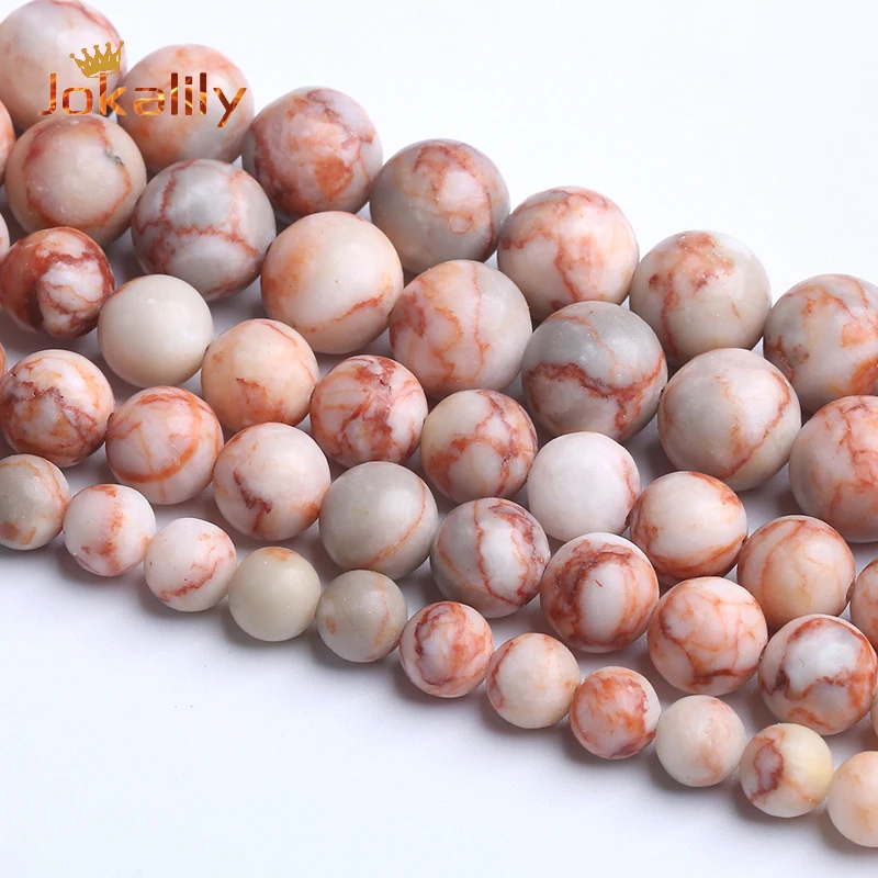 

Natural Red White Network Jaspers Stone Beads For Jewelry Making Round Loose Beads DIY Bracelets Accessories 4 6 8 10 12mm 15''