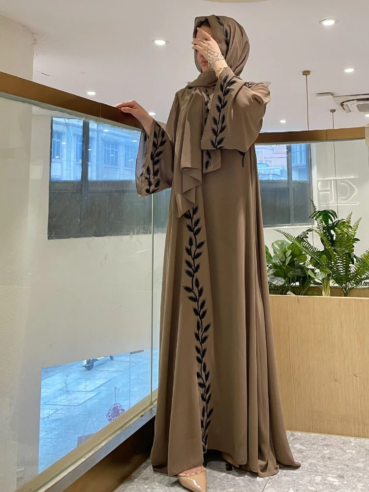 Eid Muslim Abaya for Women Embroidery Dress with Scarf 2 Piece Set Dubai Arab Long Robe Morocco Abayas Kaftan Headscarf Gorgeous