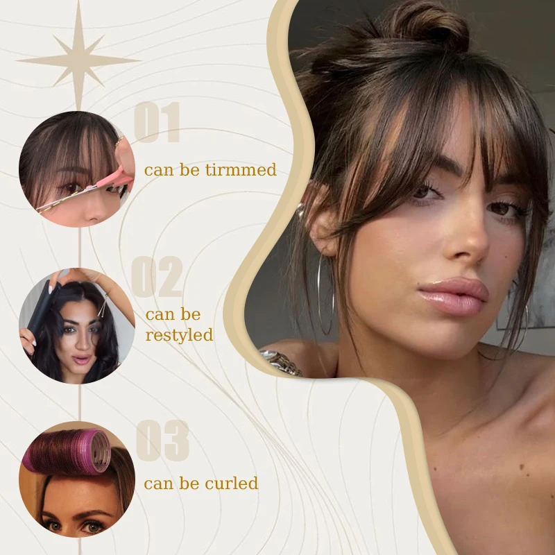 Synthetic Clip in Hair Bangs Wig Wispy Side-swept Bangs Hair Clip Fake Bang Fringe with Temples Hairpiece for Women Daily Use