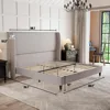 Full Platform Bed Frame 51.2" High Headboard Tall Upholstered Beds/No Box Spring Required/Wood Slat Support, Full Bed Frame 2