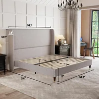 Full Platform Bed Frame 51.2" High Headboard Tall Upholstered Beds/No Box Spring Required/Wood Slat Support, Full Bed Frame 2