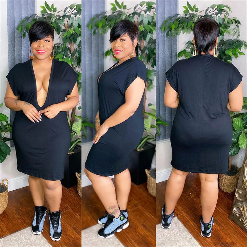 Wmstar Plus Size Sexy Dresses for Women 4xl 5xl  Deep V Neck Sweat Mini Dress Club Outfits Summer Clothes Wholesale Dropshipping