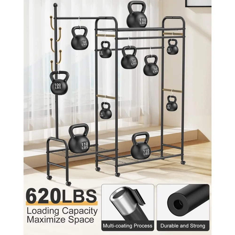 3-In-1 Clothes Racks For Hanging Clothes with Coat Rack,Portable Garment Racks with Lockable Wheels,Multi-Functional Closet Rack 2