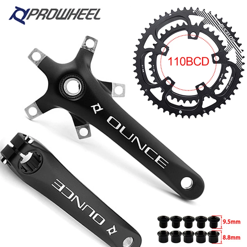 

Prowheel Road Bicycle Crankset 110BCD Double Speed Road Bike Crank Set 50/34T 52/36T 53/39T 170/172.5mm 110 BCD Integrated Crank