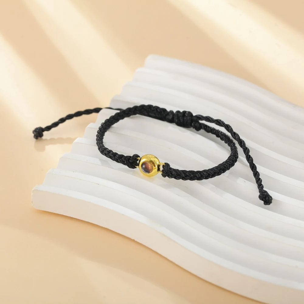 Adjustable Braided Rope Projection Bracelet Black Rope Photo Bracelet Personalized Stainless Steel Picture Bracelet