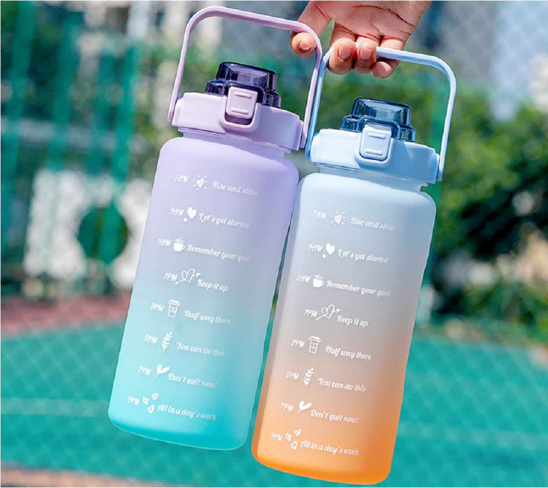 1.5/2L Water Bottle Large-capacity Drinking Bottle with Straw Gradient  Frosted Water Cup Outdoor Sports Student Couple Cup - AliExpress