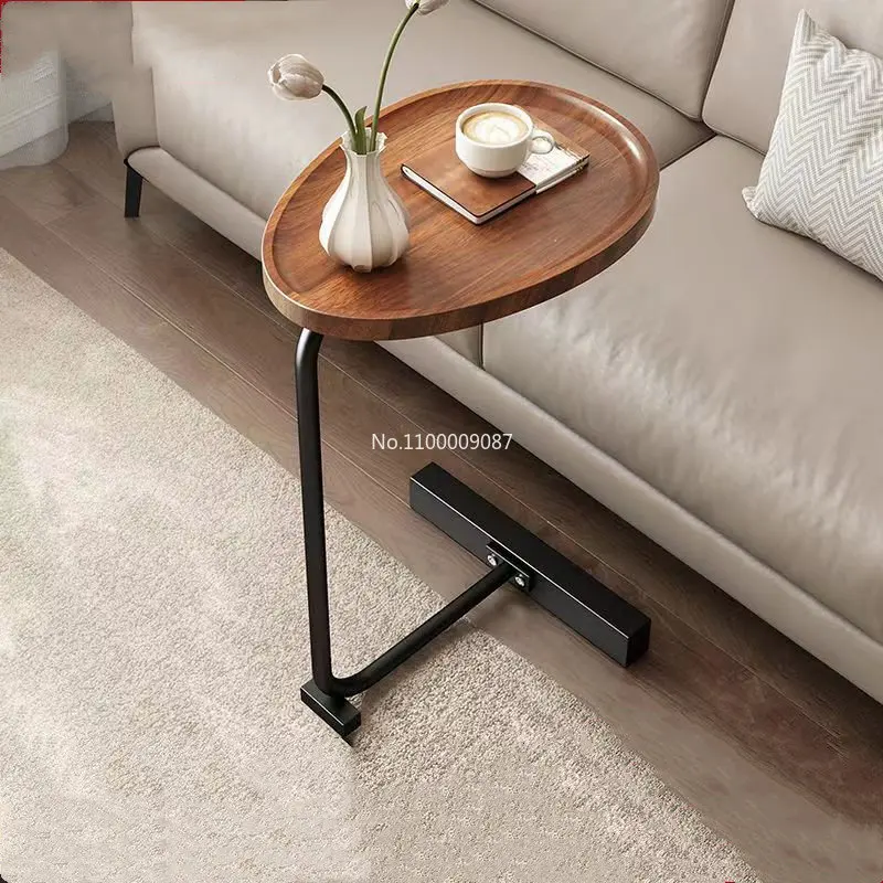 Simple modern wrought iron lazy sofa corner table bedside reading oval  solid wood  coffee table mesas  طاولة قهوة