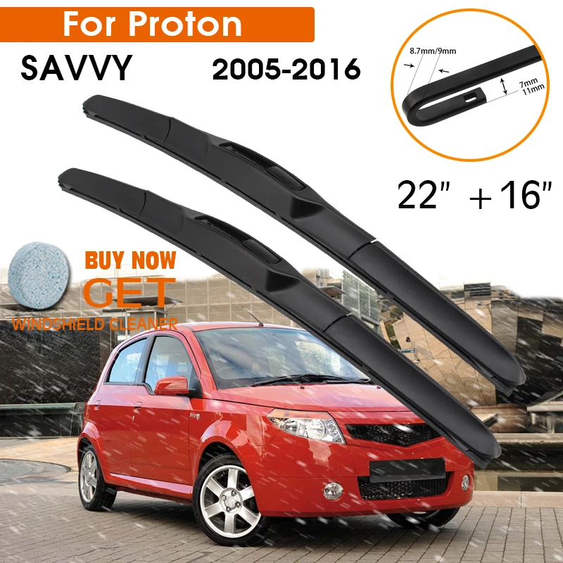 

Car Wiper Blade For Proton SAVVY 2005-2016 Windshield Rubber Silicon Refill Front Window Wiper 22"+16" LHD RHD Auto Accessories