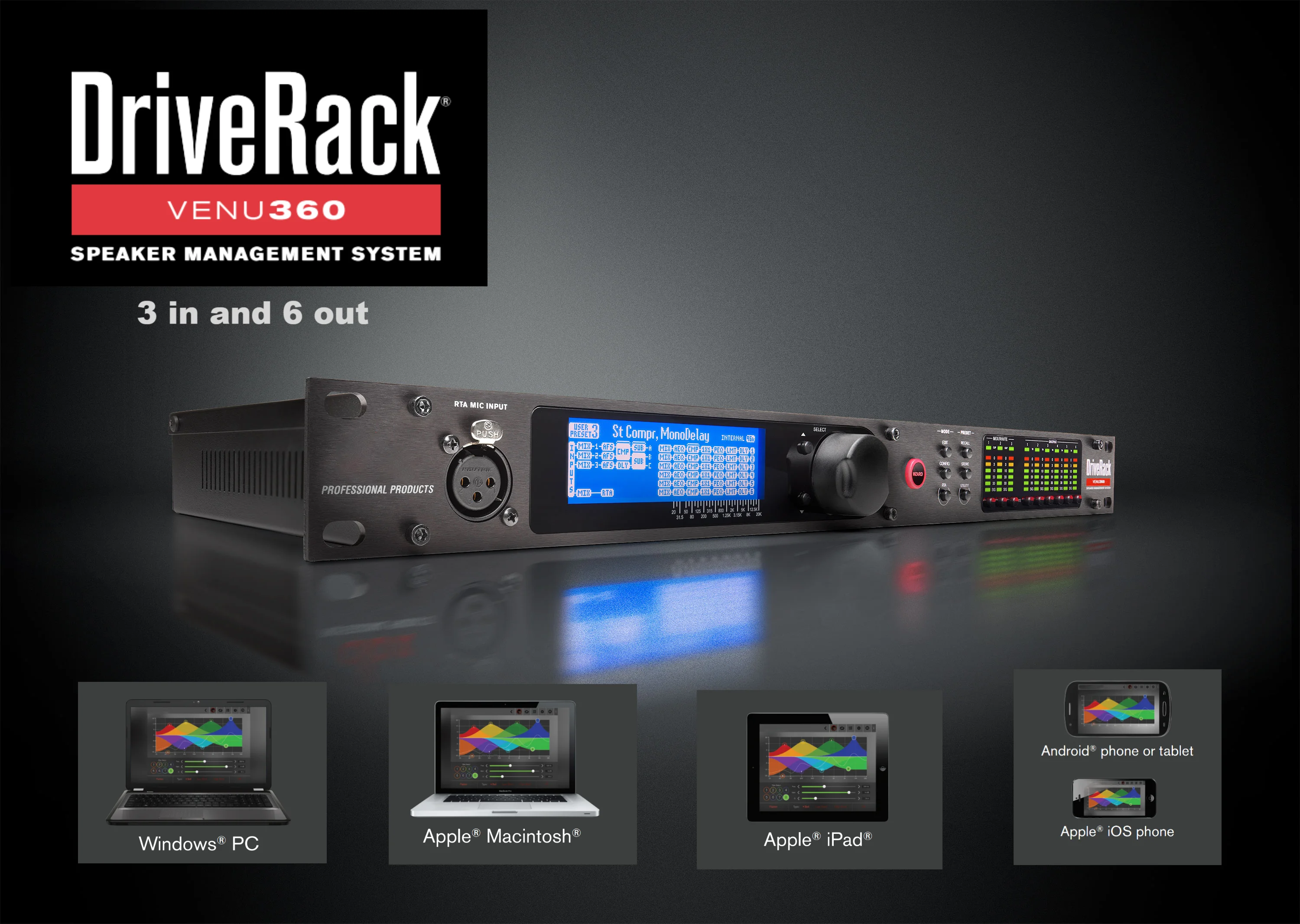 VENU360 Driverack Professional Audio Processor 3 In 6 0ut Complete Loudspeaker ManageSound System Digital Music Audio Processor