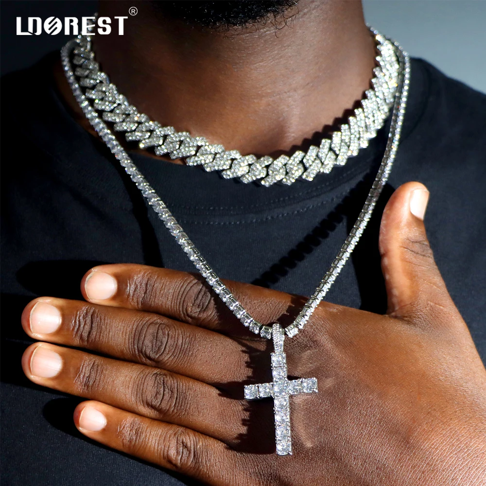 Tennis Chain Iced Out Chain Cross Layered Cross Tennis Necklace