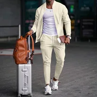 Ensemble blazer décontracté pour hommes, nouvelle mode, costume de baseball gaufré, col rond, poche, fermeture éclair, manches longues, pantalon deux pièces, automne et hiver 3