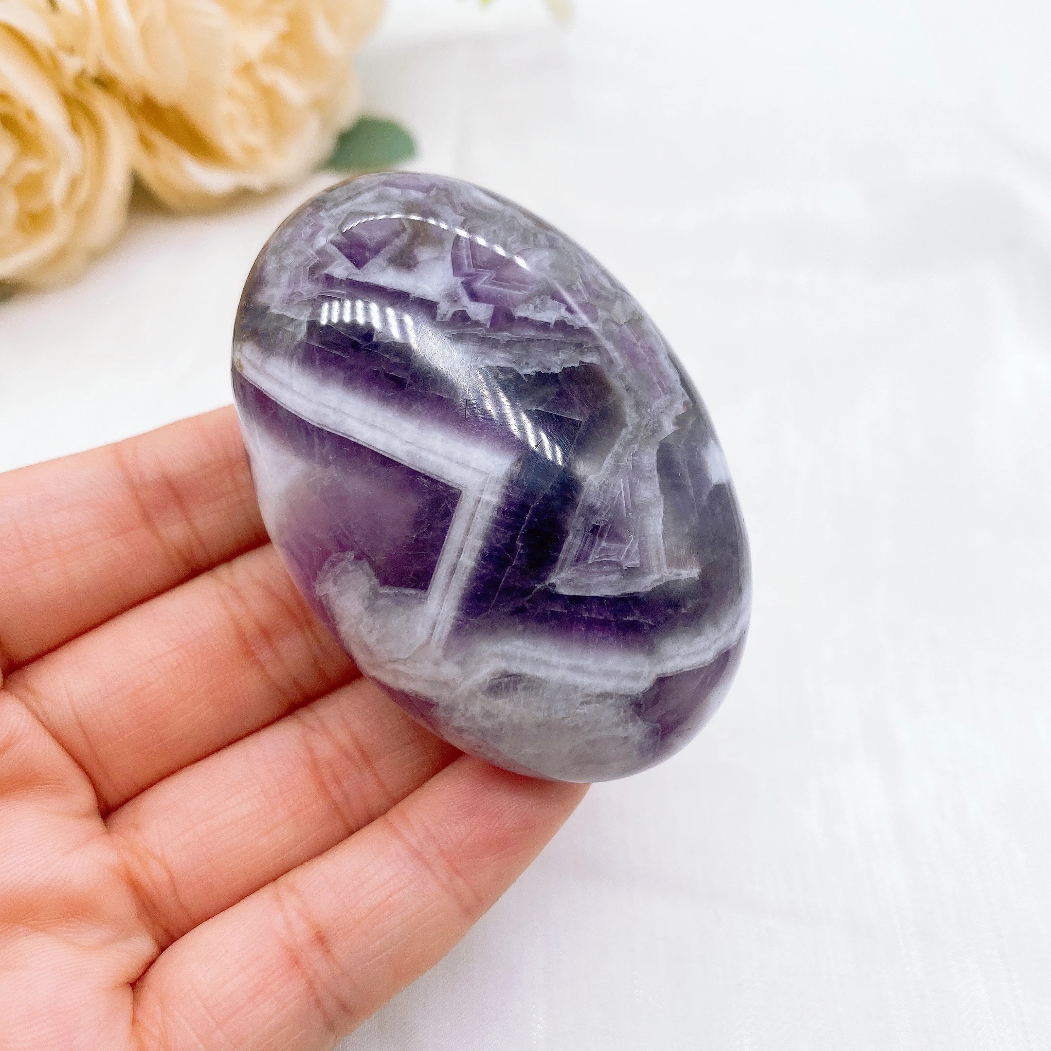60mm Natural Amethyst Pocket Palm Crystal Quartz Stone Polished Energy Gems Reiki Healing Gift Mineral message tool Home Decor 5