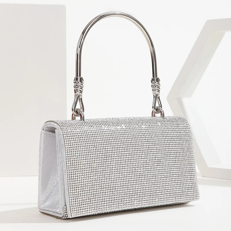 New Fashion Shiny Party Handbags Women 2023 Diamonds Square Handle