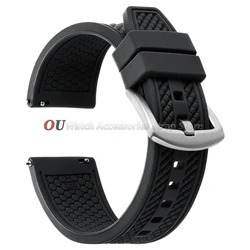 Premium Universal Diving Silicone Watch Strap - Waterproof Sports Quick Release Bracelet - 22mm (Black - Silver)