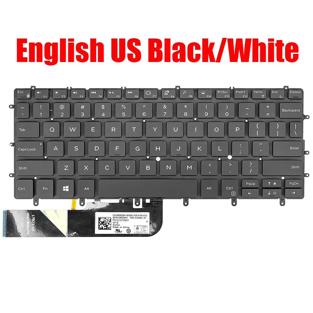 

English US Laptop Keyboard For DELL For XPS 13 9370 9380 9305 7390 0FXCRT FXCRT 03CM18 3CM18 White With Backlit New