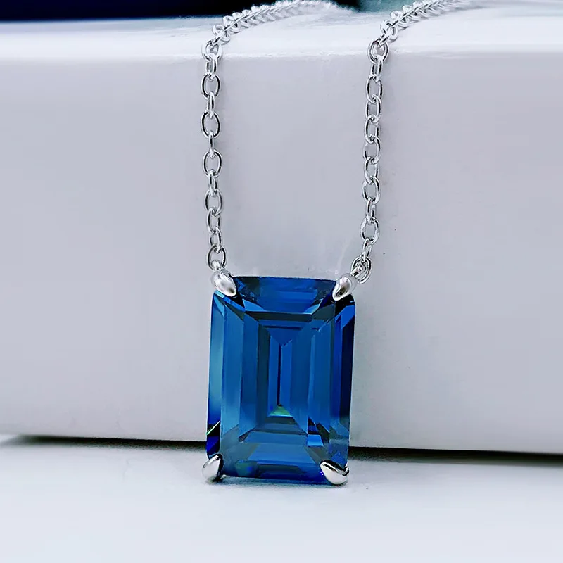 

Boutique Jewelry 2024 New S925 Silver Women's Pendant Necklace with 10 * 14 Sapphire Inlaid Fashion Anniversary Engagement