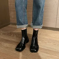 Retro Split Toe Ankle Boots Woman Shiny&Matte Leather Shoes Tabi Ninja Chelsea Botas Mujer Low Heels Trotters Booties Winter - Image 6