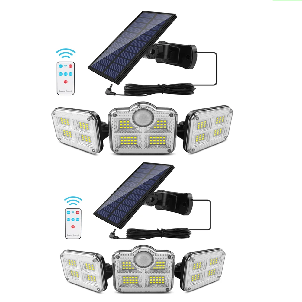 Outdoor Solar Light 122 138 LED IP65 Waterproof Motion Sensor 3 Modes 3 Heads Super Bright Split Remote Control Solar Wall Lamp solar pathway lights Solar Lamps