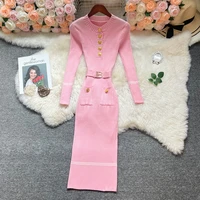 YuooMuoo Europe Fashion Wrap Hips Bandage Knitted Dress Autumn Winter Women Slim Waist Long Bodycon Sweater Dress Party Vestidos - Image 3