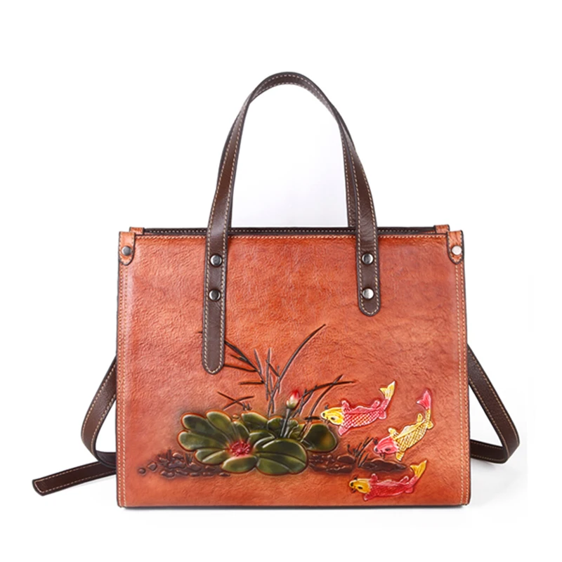 

Genuine Leather Women Shoulder Cross Body Top Handle Bags Real Cowhide Lady Female Vintage Designer Tote Handbag Messenger Bag