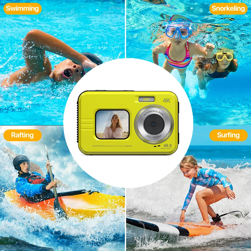 2.7 Inch Video Camera 48 MP Waterproof 2.7K High-Definition Camera Dual Screen 16X Zoom For Outdoor Sports Dive Digital Camera