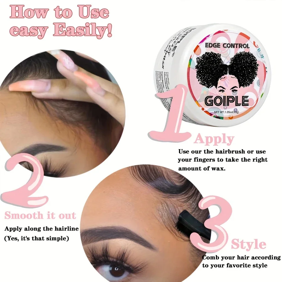 GOIPLE 30g Women Edge Control Wax Kit Non-Greasy Styling Gel Small Size Long Lasting Slick Flyaways Hairline Gel with Brush 4pcs 6
